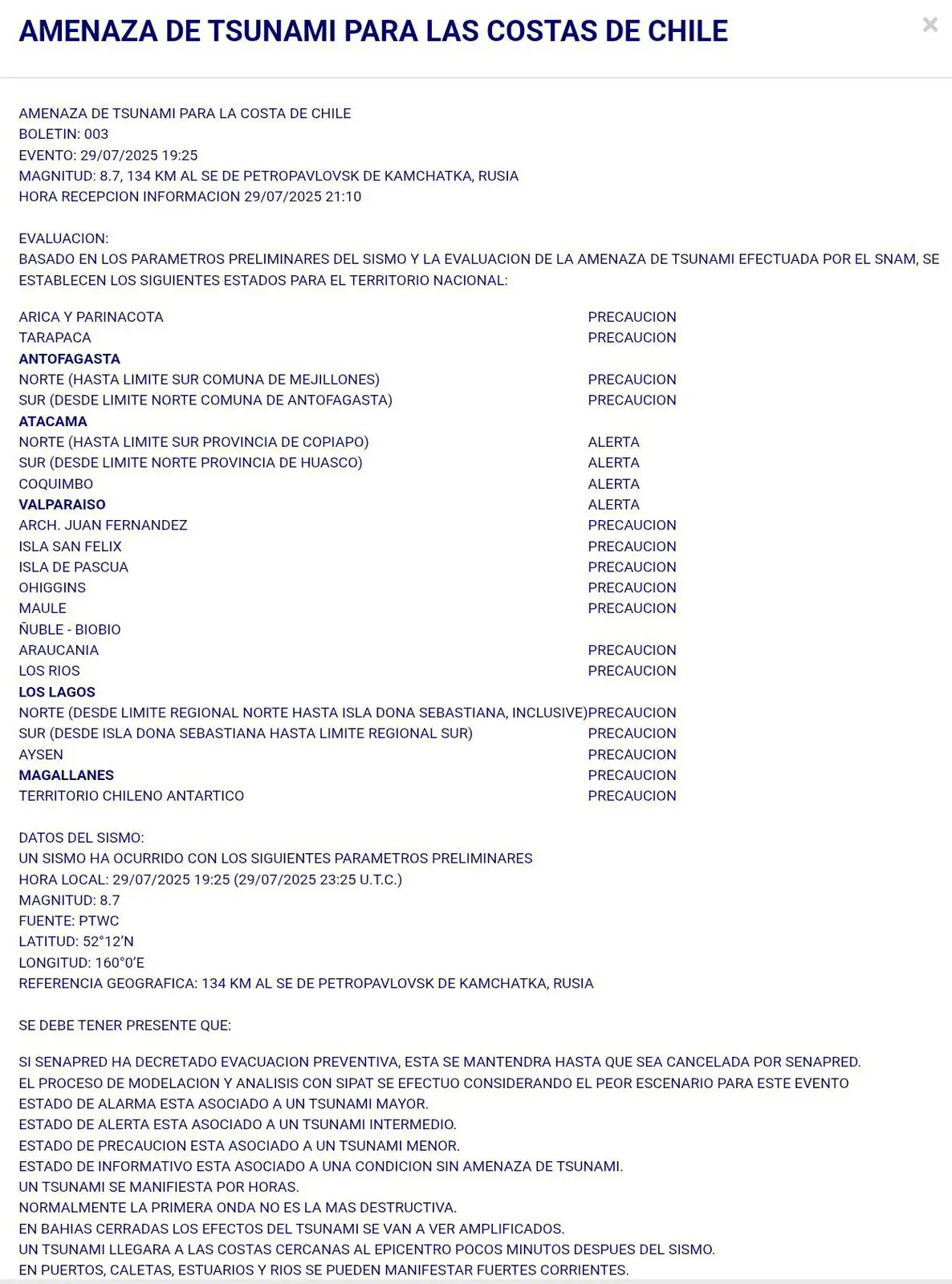 Terremoto de magnitud 8,7 en Rusia activa alerta de tsunami en Chile