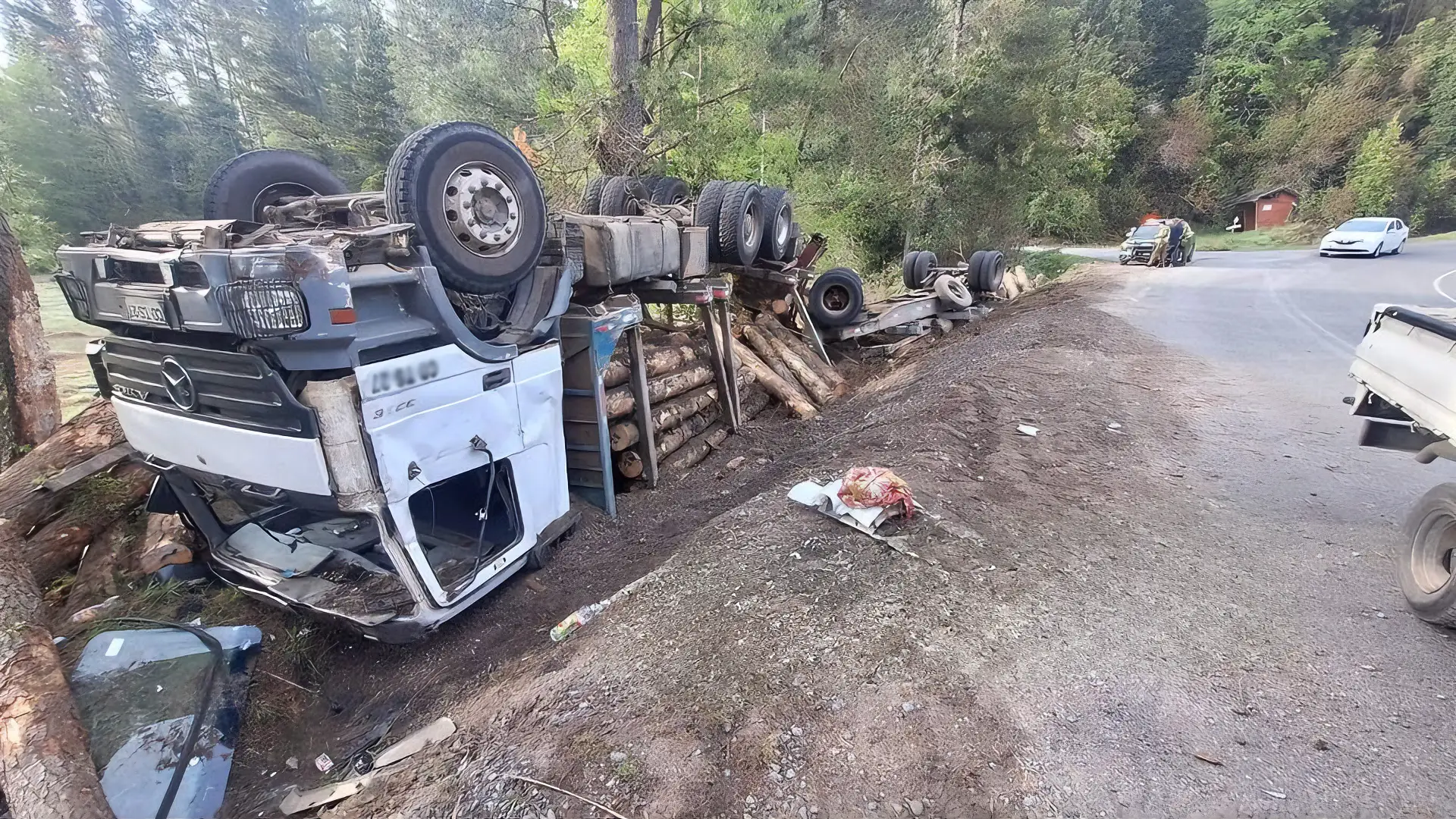Volcamiento de camión maderero en ruta Panguipulli-Villarrica genera preocupación