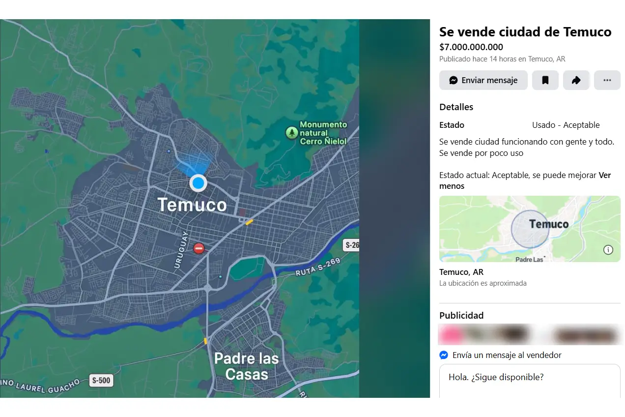 Temuco en venta: usuario ofrece la ciudad en Marketplace por $7 mil millones